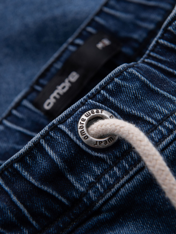 Ombre Clothing Мъжки шорти с еластична талия и изтрит ефект - сини