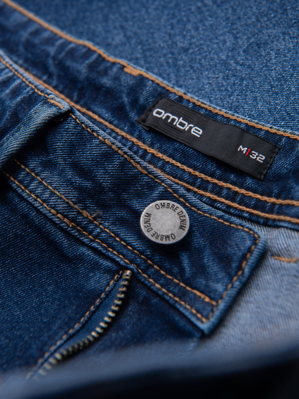 Ombre Clothing Мъжки дънкови шорти с класическа кройка - тъмносини