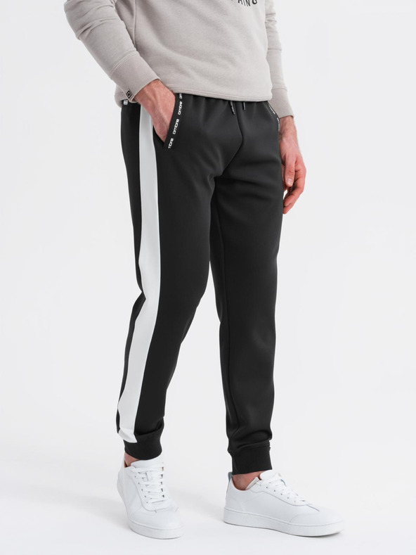 Ombre Clothing Мъжки спортни панталони с контрастни кантове - черни