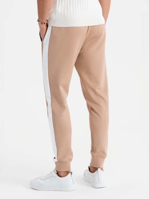 Ombre Clothing Мъжки спортни панталони тип joggers с контрастни ленти - бежови