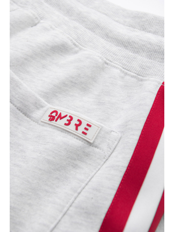 Ombre Clothing Мъжки спортни панталони с кантове и ребрести крачоли - сив меланж