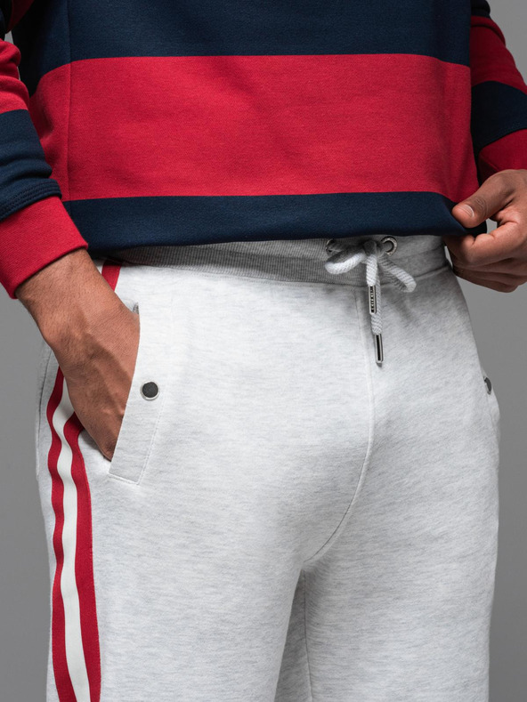 Ombre Clothing Мъжки спортни панталони с кантове и ребрести крачоли - сив меланж