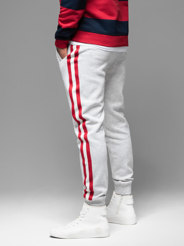 Ombre Clothing Мъжки спортни панталони с кантове и ребрести крачоли - сив меланж