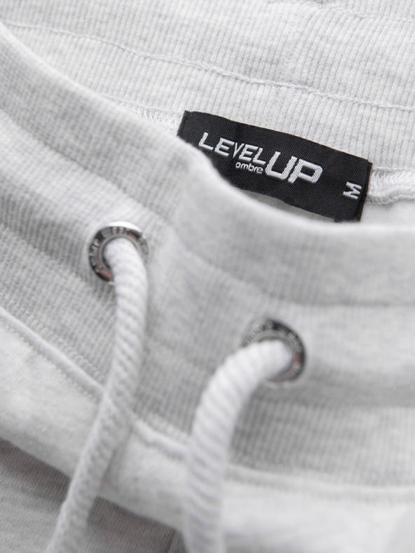 Ombre Clothing Мъжки спортни панталони с кантове и ребрести крачоли - сив меланж