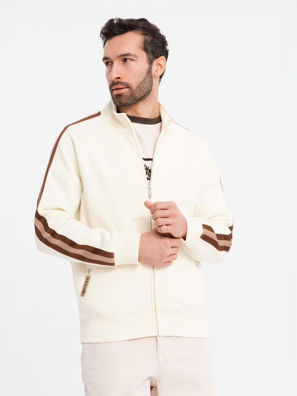 Ombre Clothing Мъжки суитшърт с висока яка и кантове - кремав
