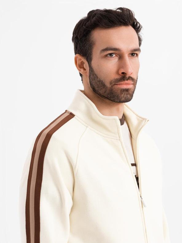 Ombre Clothing Мъжки суитшърт с висока яка и кантове - кремав