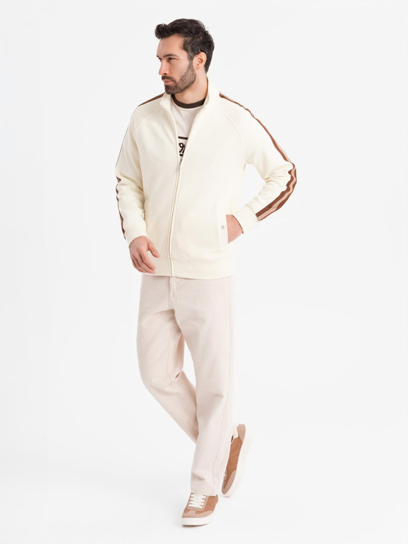 Ombre Clothing Мъжки суитшърт с висока яка и кантове - кремав