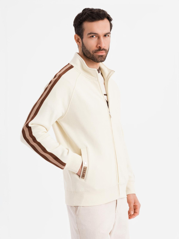 Ombre Clothing Мъжки суитшърт с висока яка и кантове - кремав