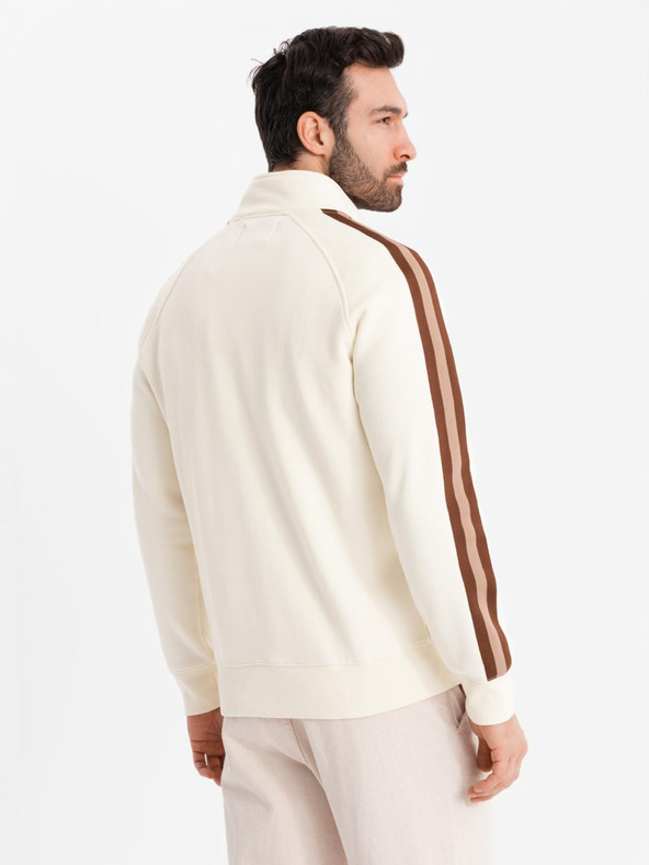 Ombre Clothing Мъжки суитшърт с висока яка и кантове - кремав