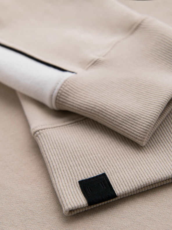 Ombre Clothing Мъжки памучен суитшърт с качулка с контрастни елементи - бежов