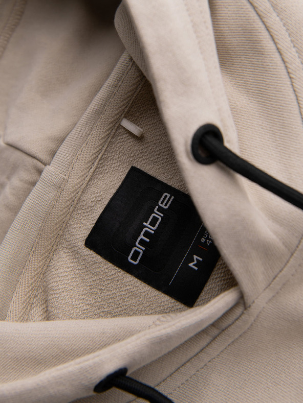 Ombre Clothing Мъжки памучен суитшърт с качулка с контрастни елементи - бежов