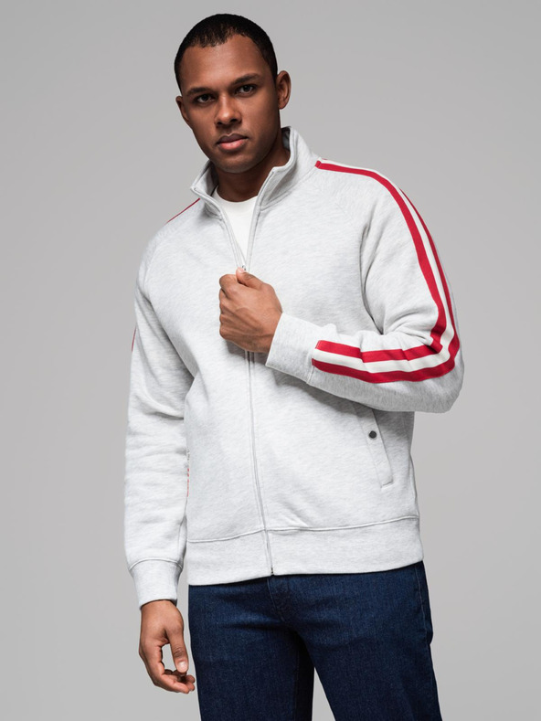 Ombre Clothing Мъжки суитшърт с висока яка и ленти - сив меланж