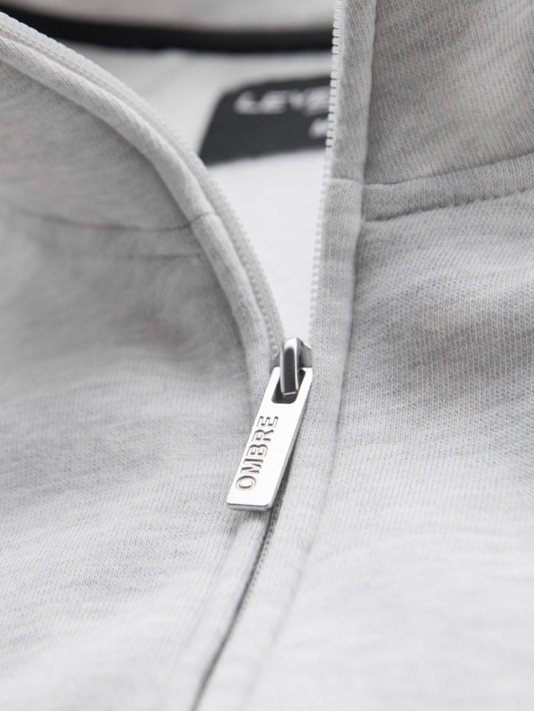 Ombre Clothing Мъжки суитшърт с висока яка и ленти - сив меланж