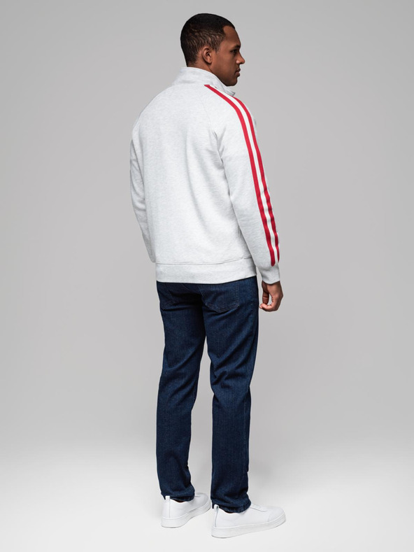 Ombre Clothing Мъжки суитшърт с висока яка и ленти - сив меланж