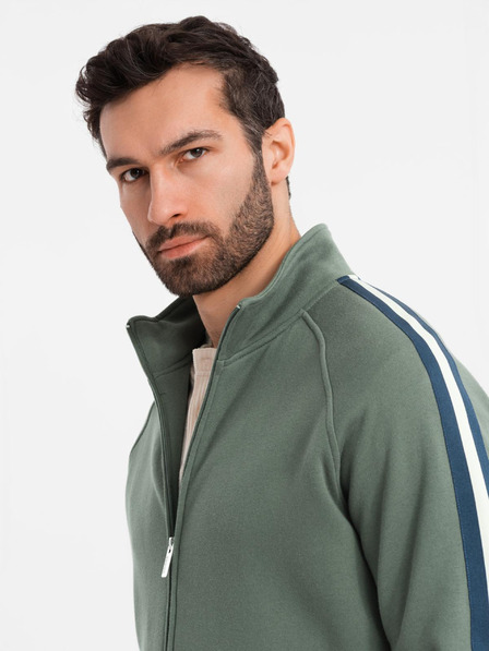 Ombre Clothing Мъжки суитшърт с висока яка и ленти - маслинен