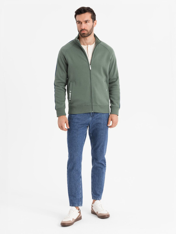 Ombre Clothing Мъжки суитшърт с висока яка и ленти - маслинен