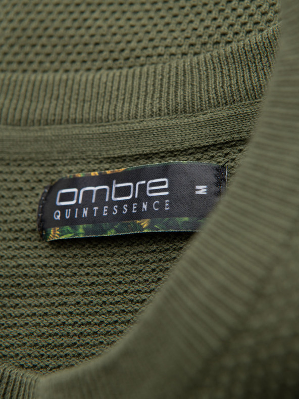 Ombre Clothing Каки памучна тениска с фина текстура