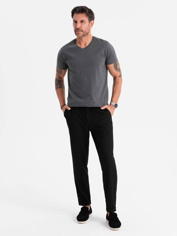 Ombre Clothing Мъжка класическа памучна тениска BASIC с V-образно деколте - графит