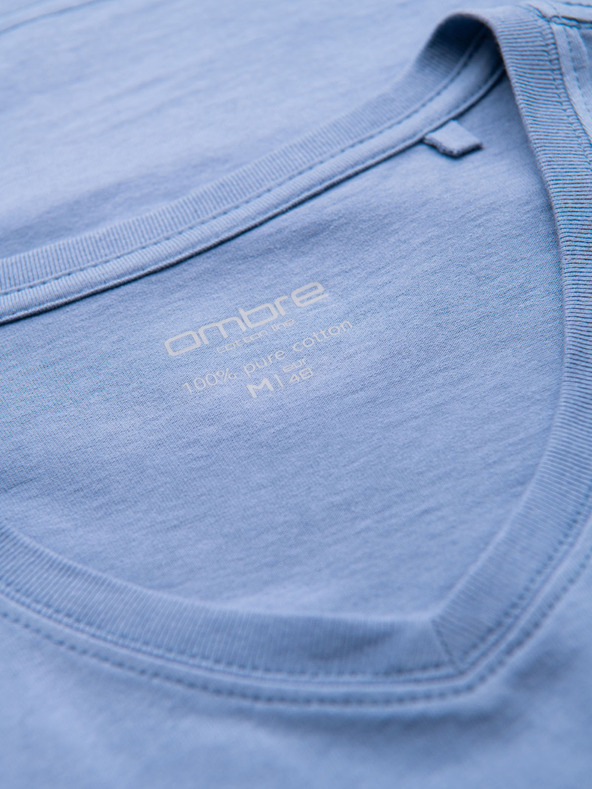 Ombre Clothing Мъжка класическа памучна тениска BASIC с V-образно деколте - синя