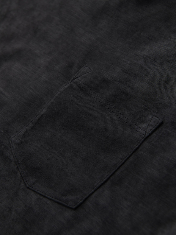 Ombre Clothing Мъжка памучна тениска с V-образно деколте и изтрит ефект - черна