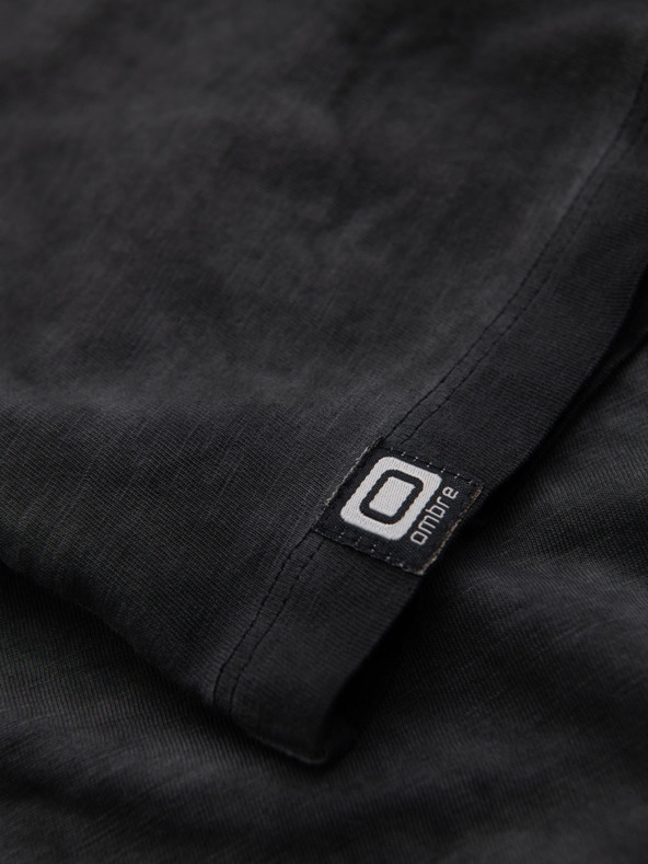 Ombre Clothing Мъжка памучна тениска с V-образно деколте и изтрит ефект - черна