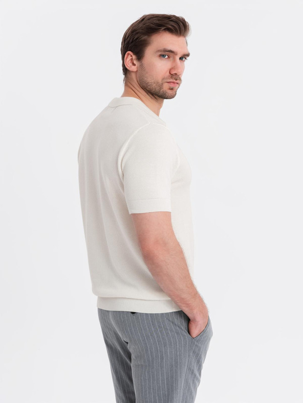 Ombre Clothing Мъжка памучна поло тениска от структуриран трикотаж - бяла