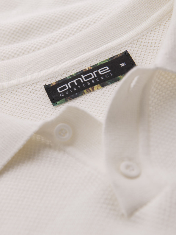 Ombre Clothing Мъжка памучна поло тениска от структуриран трикотаж - бяла