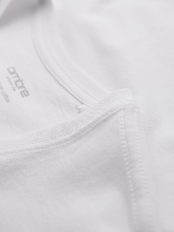 Ombre Clothing Мъжка класическа памучна тениска BASIC с деколте - бяла