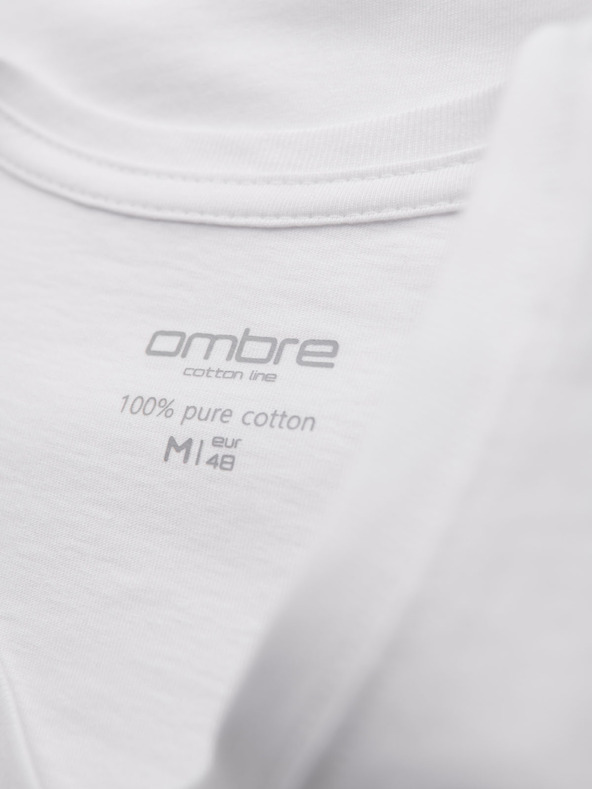 Ombre Clothing Мъжка класическа памучна тениска BASIC с деколте - бяла
