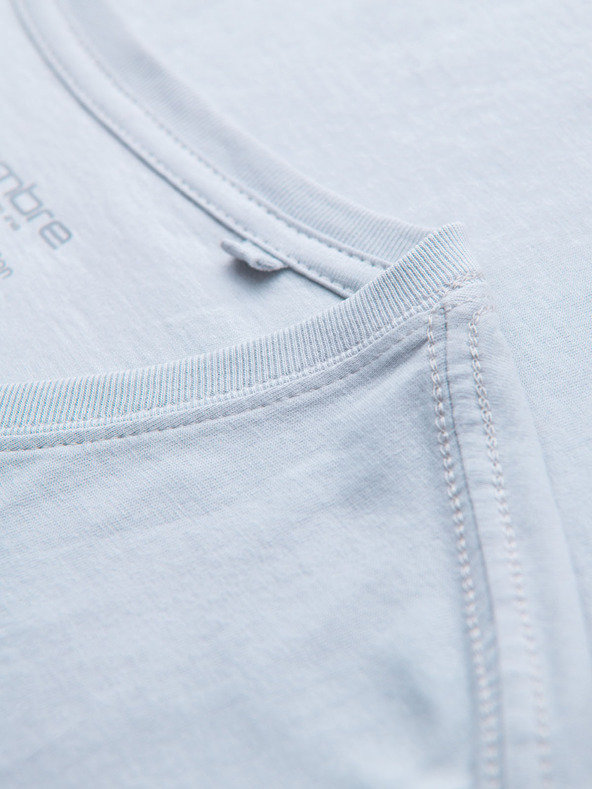 Ombre Clothing Мъжка класическа памучна тениска BASIC с деколте - светлосива