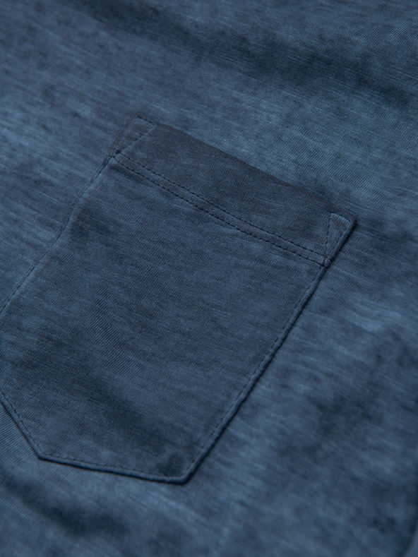 Ombre Clothing Мъжка памучна тениска с V-образно деколте и изтрит ефект - тъмносиня