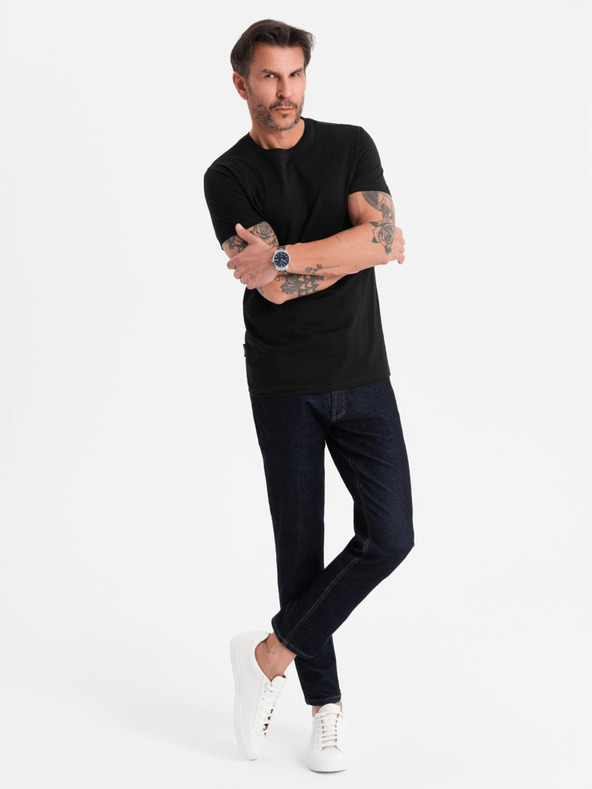 Ombre Clothing Мъжка класическа памучна тениска BASIC - черна