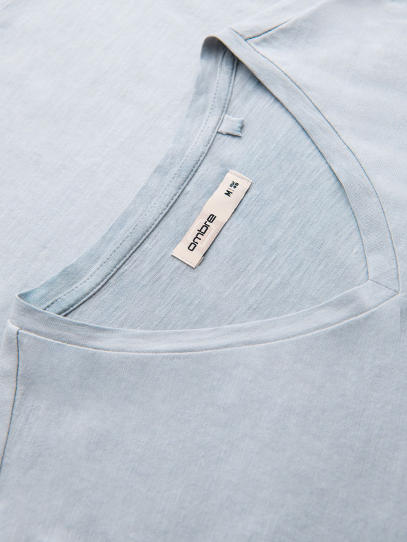 Ombre Clothing Мъжка памучна тениска с V-образно деколте и изтрит ефект - сива