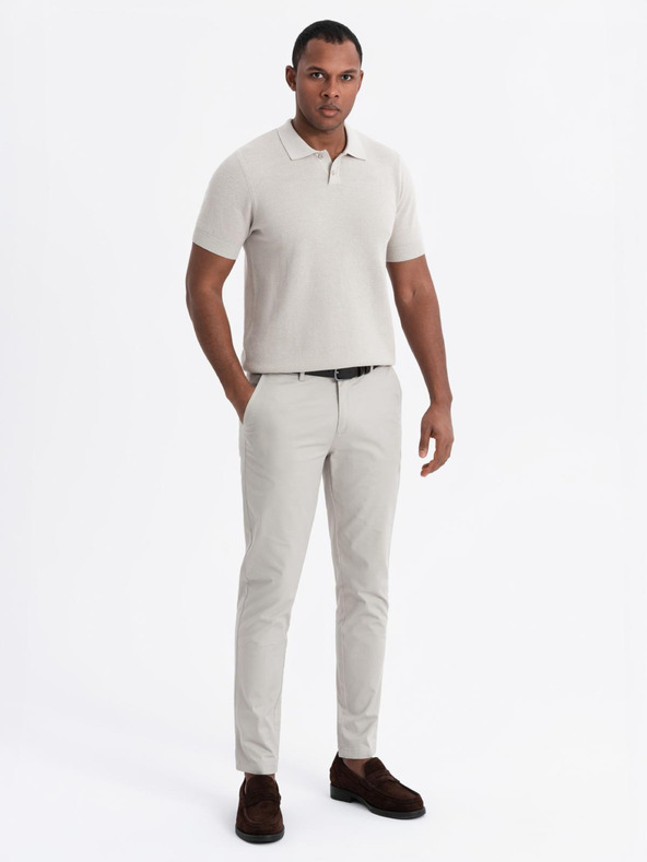 Ombre Clothing Мъжка памучна поло риза от структуриран трикотаж - бежова