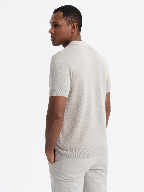 Ombre Clothing Мъжка памучна поло риза от структуриран трикотаж - бежова