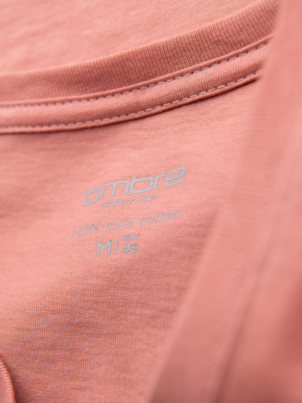 Ombre Clothing Мъжка класическа памучна тениска BASIC с деколте - розова