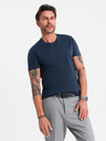 Ombre Clothing Мъжка класическа памучна тениска BASIC - тъмносиня