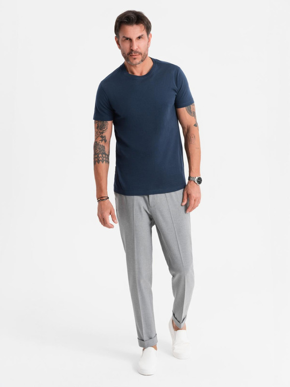 Ombre Clothing Мъжка класическа памучна тениска BASIC - тъмносиня