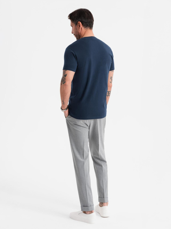 Ombre Clothing Мъжка класическа памучна тениска BASIC - тъмносиня