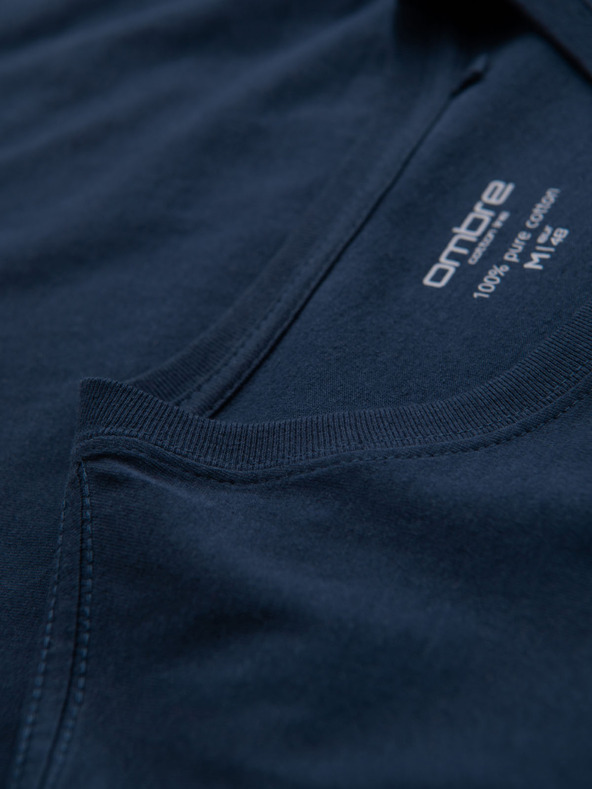 Ombre Clothing Мъжка класическа памучна тениска BASIC - тъмносиня