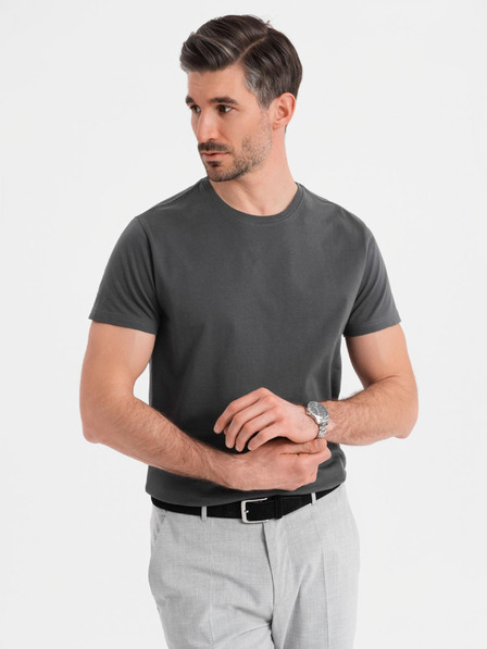 Ombre Clothing Мъжка класическа памучна тениска BASIC - сива