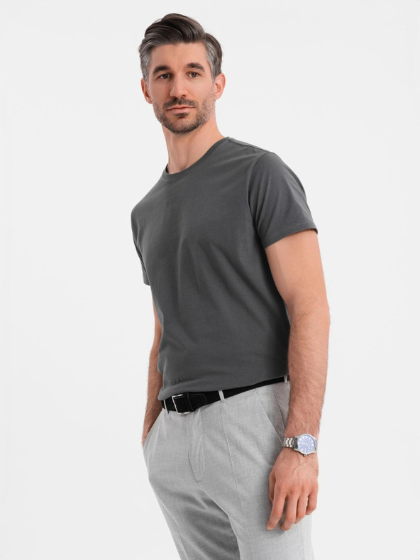 Ombre Clothing Мъжка класическа памучна тениска BASIC - сива