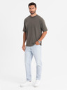 Ombre Clothing Мъжка памучна тениска LOOSE FIT с кръгло деколте - тъмно маслинено зелено