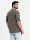 Ombre Clothing Мъжка памучна тениска LOOSE FIT с кръгло деколте - тъмно маслинено зелено