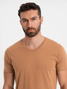 Ombre Clothing Мъжка класическа памучна тениска BASIC с V-образно деколте - кафява
