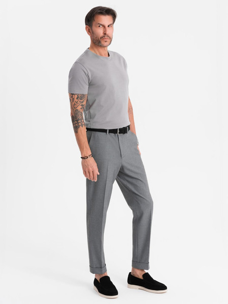 Ombre Clothing Мъжка класическа памучна тениска BASIC - сива