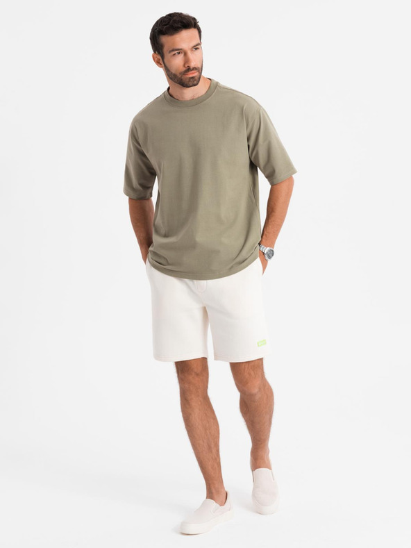 Ombre Clothing Мъжка памучна тениска LOOSE FIT с кръгло деколте - каки