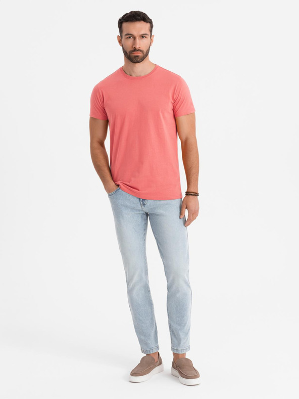 Ombre Clothing Мъжка класическа памучна тениска BASIC - корал