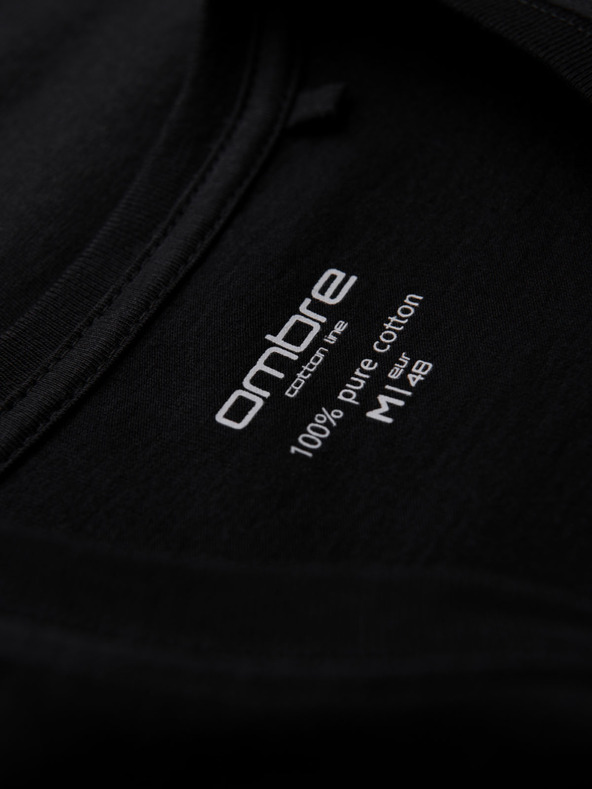 Ombre Clothing Мъжка класическа памучна тениска BASIC с деколте - черна