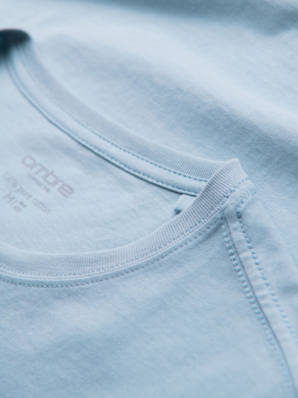 Ombre Clothing Мъжка класическа памучна тениска BASIC - светлосиня